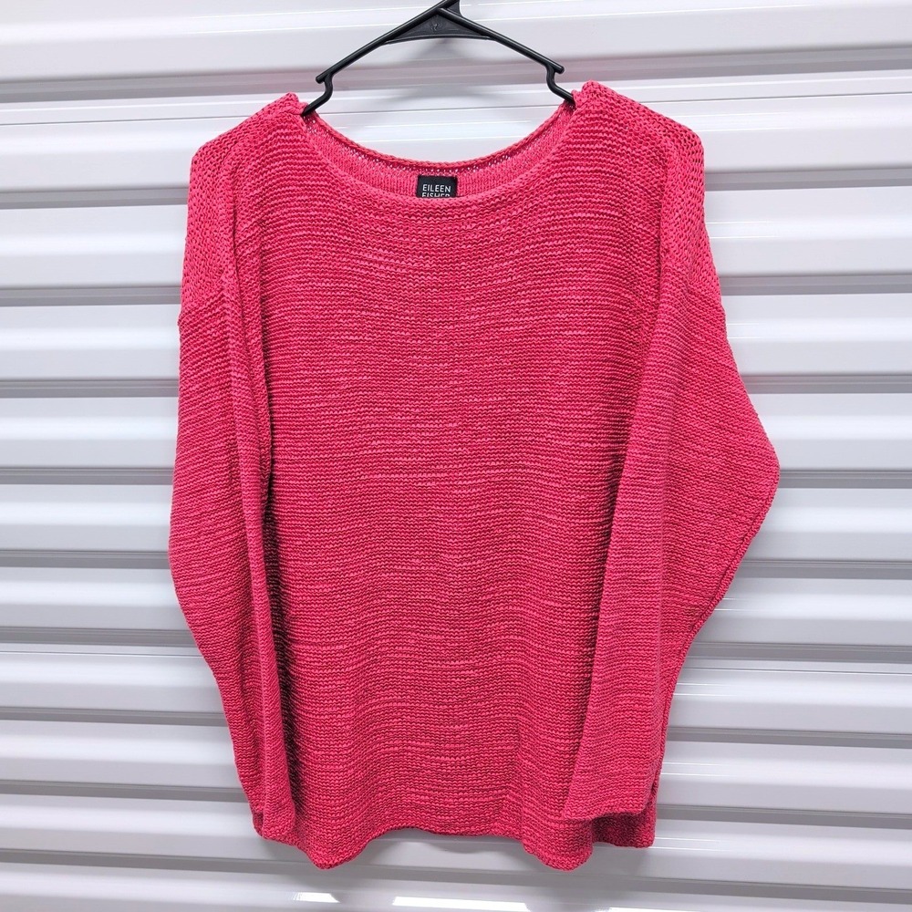 Eileen Fisher Vintage Garter Raspberry Pink Sweater LG Quiet Luxury Chunky Knit — photo 2